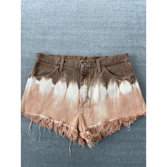 Wrangler Pants - Vintage‎ Upcycled Wrangler Cut Off Shorts Size 34" Tie Dye Ombre Brown 2" Rodeo